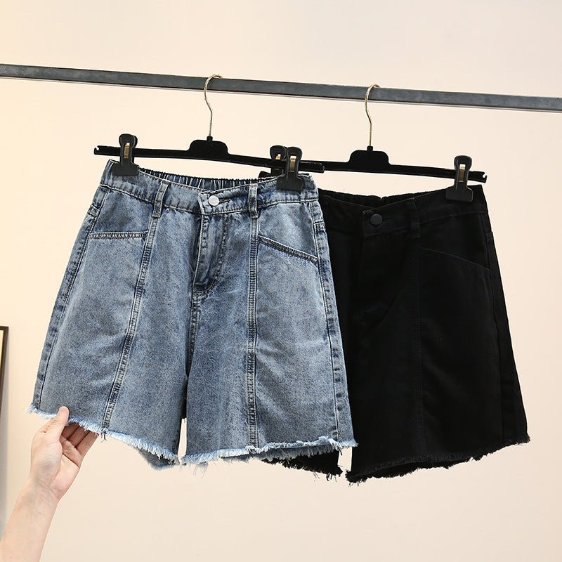 Women Denim Shorts Plus Size Straight Leg Relaxed Fit - Evergreen Outfits - Women Shorts