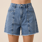 Women Denim Shorts Plus Size Straight Leg Relaxed Fit - Evergreen Outfits - Women Shorts