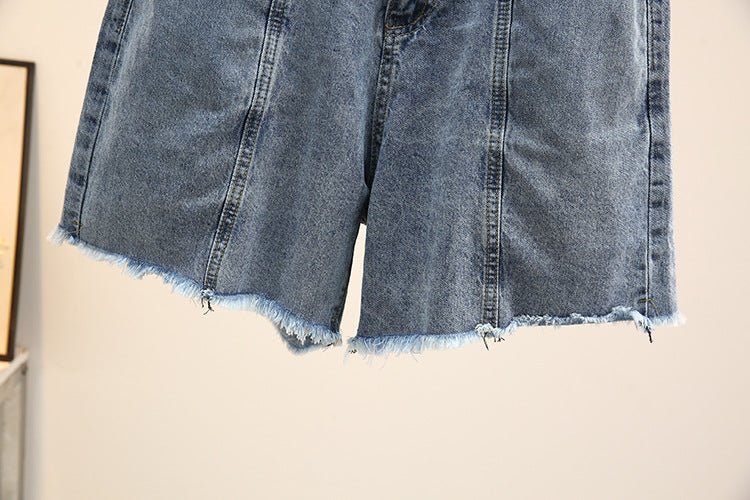 Women Denim Shorts Plus Size Straight Leg Relaxed Fit - Evergreen Outfits - Women Shorts