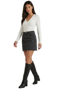 Women Denim Skirt High Rise Mini Raw Hem Pearl Detail - Evergreen Outfits - Women Skirt