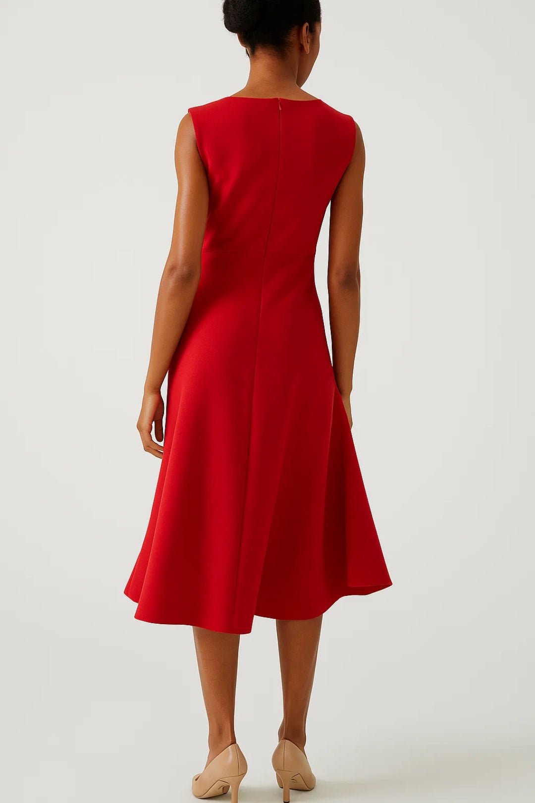 Women Dress Asymmetrical Sleeveless Midi Waist Detail - Evergreen Outfits - Women Midi Dress