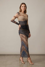 Women Dress | Bodycon Fit with Ruched Waist and Long Sleeves - Evergreen Outfits- Dresses