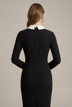 Women Dress | Bodycon Midi with Contrast Peter Pan Collar - Evergreen Outfits- Dresses