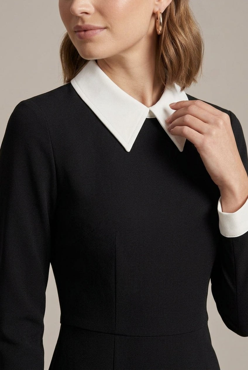 Women Dress | Bodycon Midi with Contrast Peter Pan Collar - Evergreen Outfits- Dresses