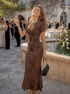 Women Dress | Floral Maxi Cut with Ruched Waist Detail - Evergreen Outfits- Dresses