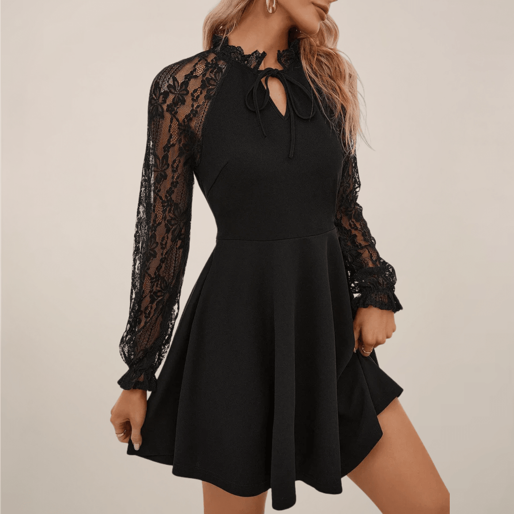 Women Dress Full Length Lace Sleeve Detail Elegant Fit - Evergreen Outfits - Women Mini Dress