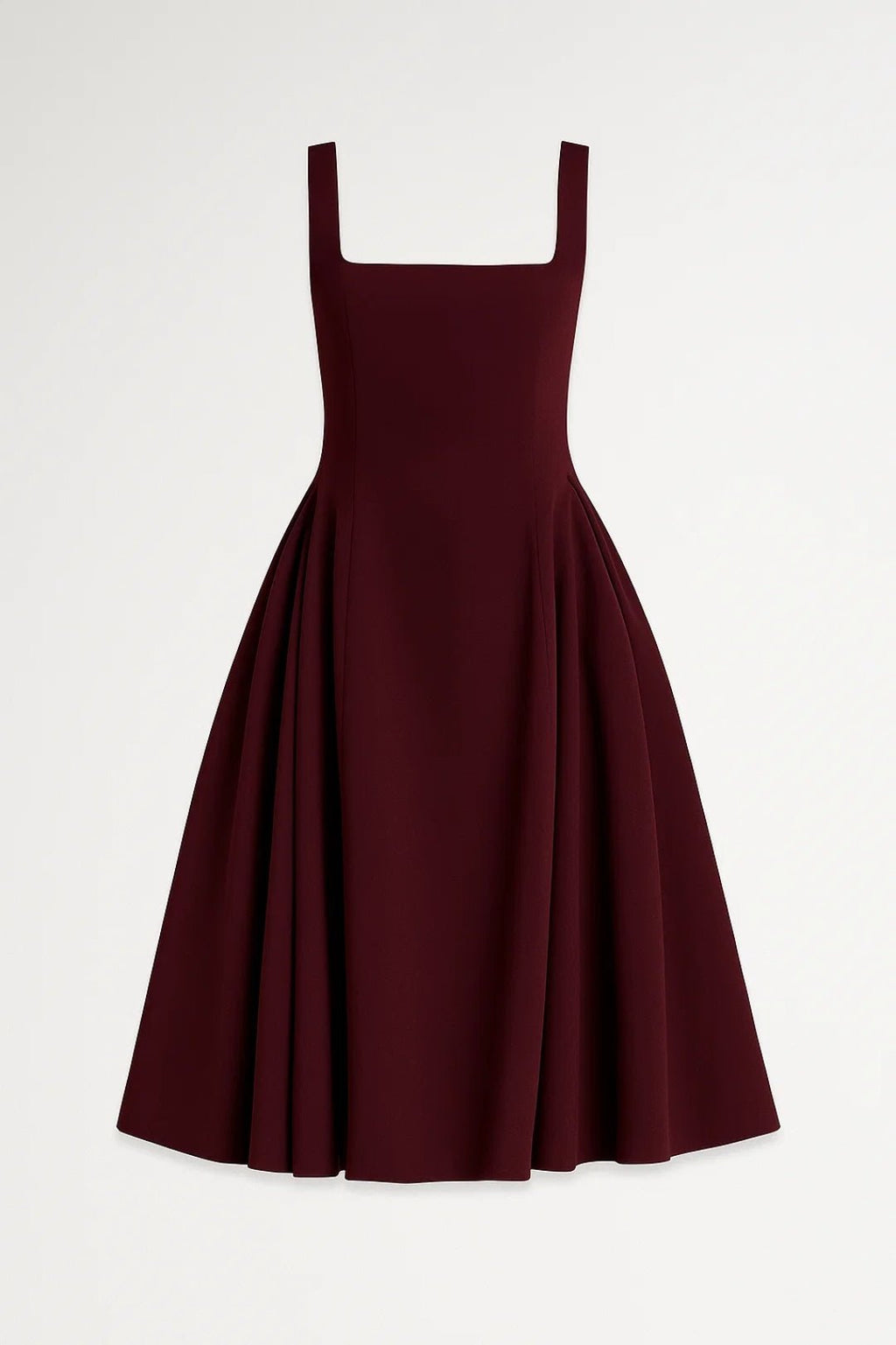 Women Dress Midi Length Wide Strap Fitted Flared Skirt - Evergreen Outfits - Women Midi Dress