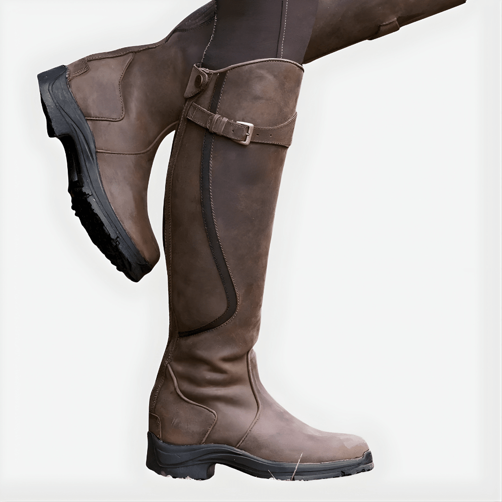 Women High Top Boots Buckle Closure Closed Toe Design - Evergreen Outfits - Women Boots