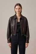 Women Jacket | Cropped Faux Leather Bomber with Full Zip - Evergreen Outfits- Jackets