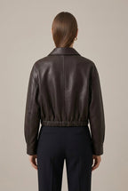 Women Jacket | Cropped Faux Leather Bomber with Full Zip - Evergreen Outfits- Jackets