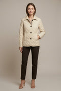 Women Jacket | Diamond-Quilted Fitted Collared Button Front - Evergreen Outfits- Jackets
