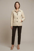 Women Jacket | Diamond-Quilted Fitted Collared Button Front - Evergreen Outfits- Jackets