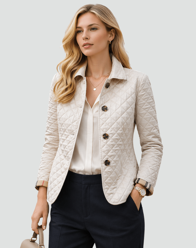 Women Jacket | Diamond-Quilted Regular Fit with Spread Collar - Evergreen Outfits- Jackets