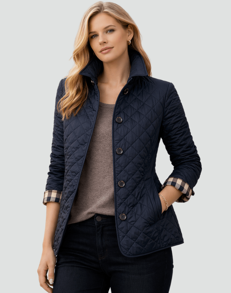Women Jacket | Diamond-Quilted Regular Fit with Spread Collar - Evergreen Outfits- Jackets