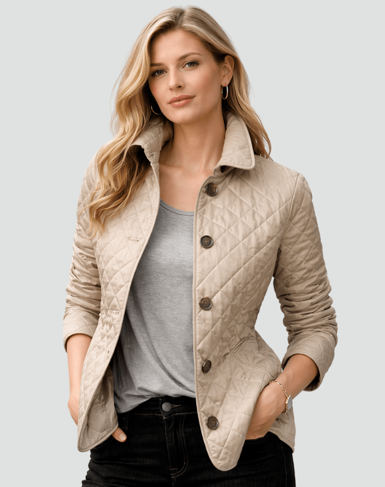 Women Jacket | Diamond-Quilted Regular Fit with Spread Collar - Evergreen Outfits- Jackets