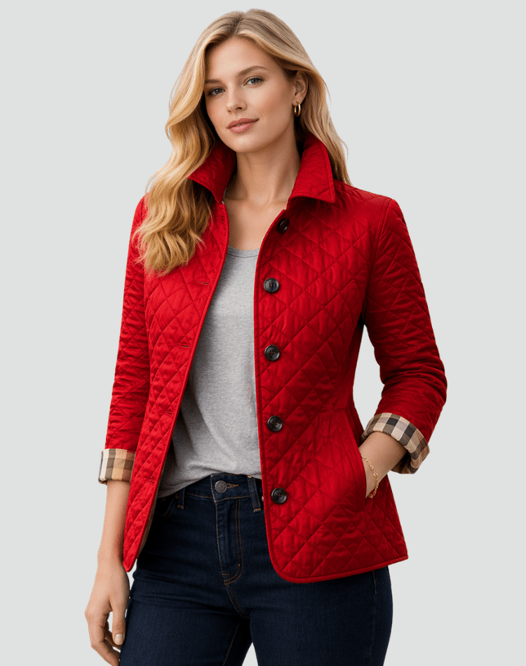 Women Jacket | Diamond-Quilted Regular Fit with Spread Collar - Evergreen Outfits- Jackets
