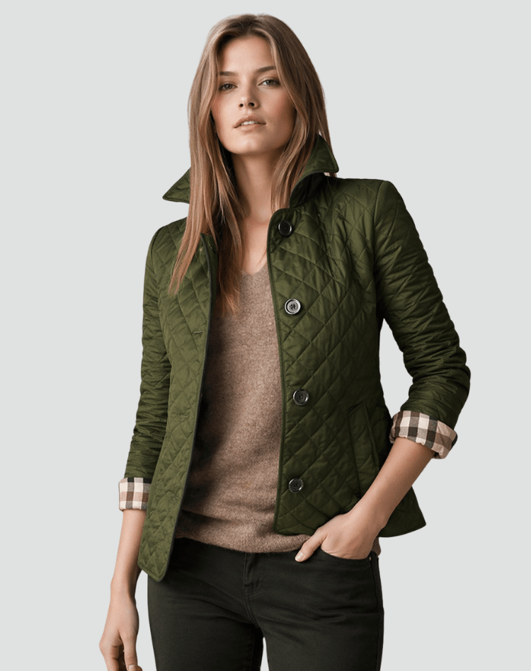 Women Jacket | Diamond-Quilted Regular Fit with Spread Collar - Evergreen Outfits- Jackets