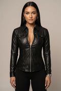 Women Jacket | Fitted Cut with Front Zip and Flap Pockets - Evergreen Outfits- Jackets