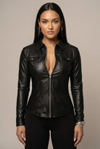 Women Jacket | Fitted Cut with Front Zip and Flap Pockets - Evergreen Outfits- Jackets