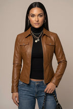 Women Jacket | Fitted Cut with Front Zip and Flap Pockets - Evergreen Outfits- Jackets