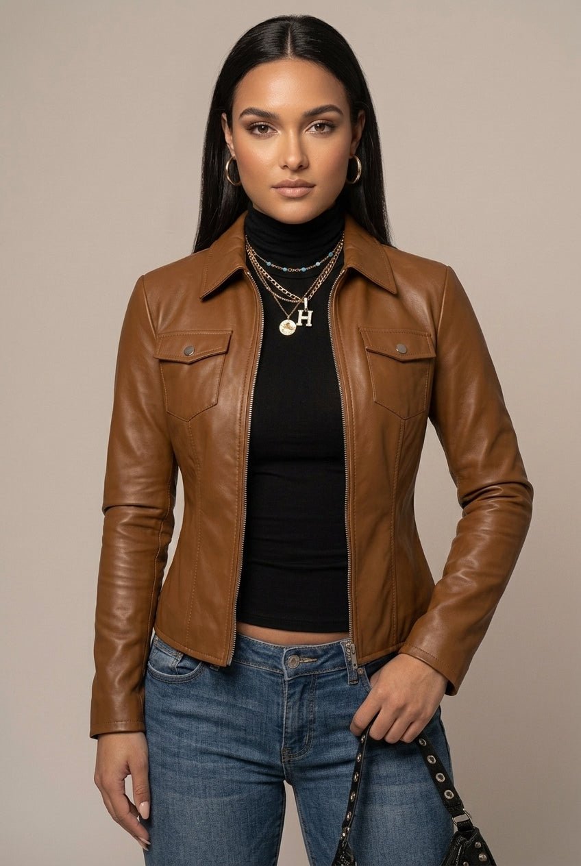 Women Jacket | Fitted Cut with Front Zip and Flap Pockets - Evergreen Outfits- Jackets