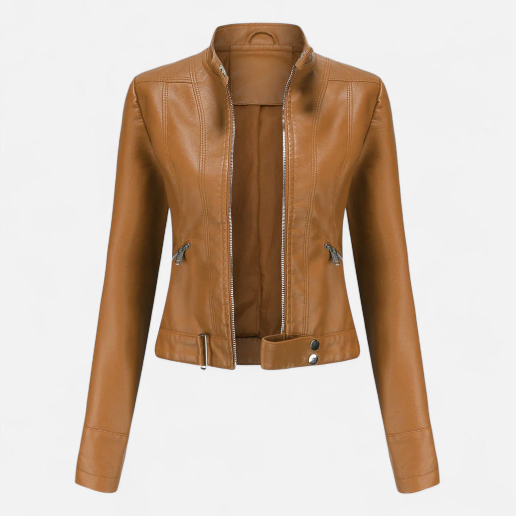 Women Jacket | Fitted Cut with Stand Collar and Zip Front - Evergreen Outfits- Jackets