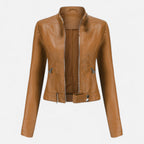 Women Jacket | Fitted Cut with Stand Collar and Zip Front - Evergreen Outfits- Jackets