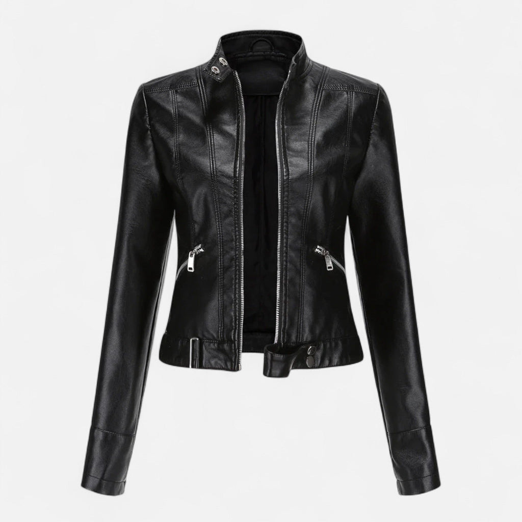 Women Jacket | Fitted Cut with Stand Collar and Zip Front - Evergreen Outfits- Jackets