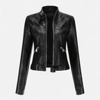 Women Jacket | Fitted Cut with Stand Collar and Zip Front - Evergreen Outfits- Jackets