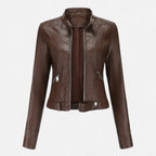 Women Jacket | Fitted Cut with Stand Collar and Zip Front - Evergreen Outfits- Jackets