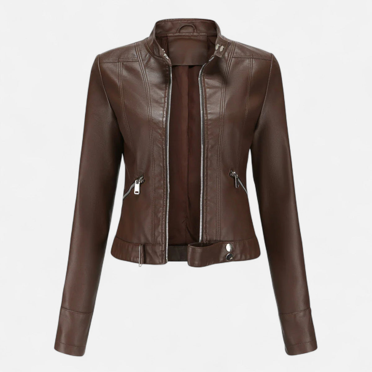 Women Jacket | Fitted Cut with Stand Collar and Zip Front - Evergreen Outfits- Jackets