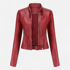 Women Jacket | Fitted Cut with Stand Collar and Zip Front - Evergreen Outfits- Jackets