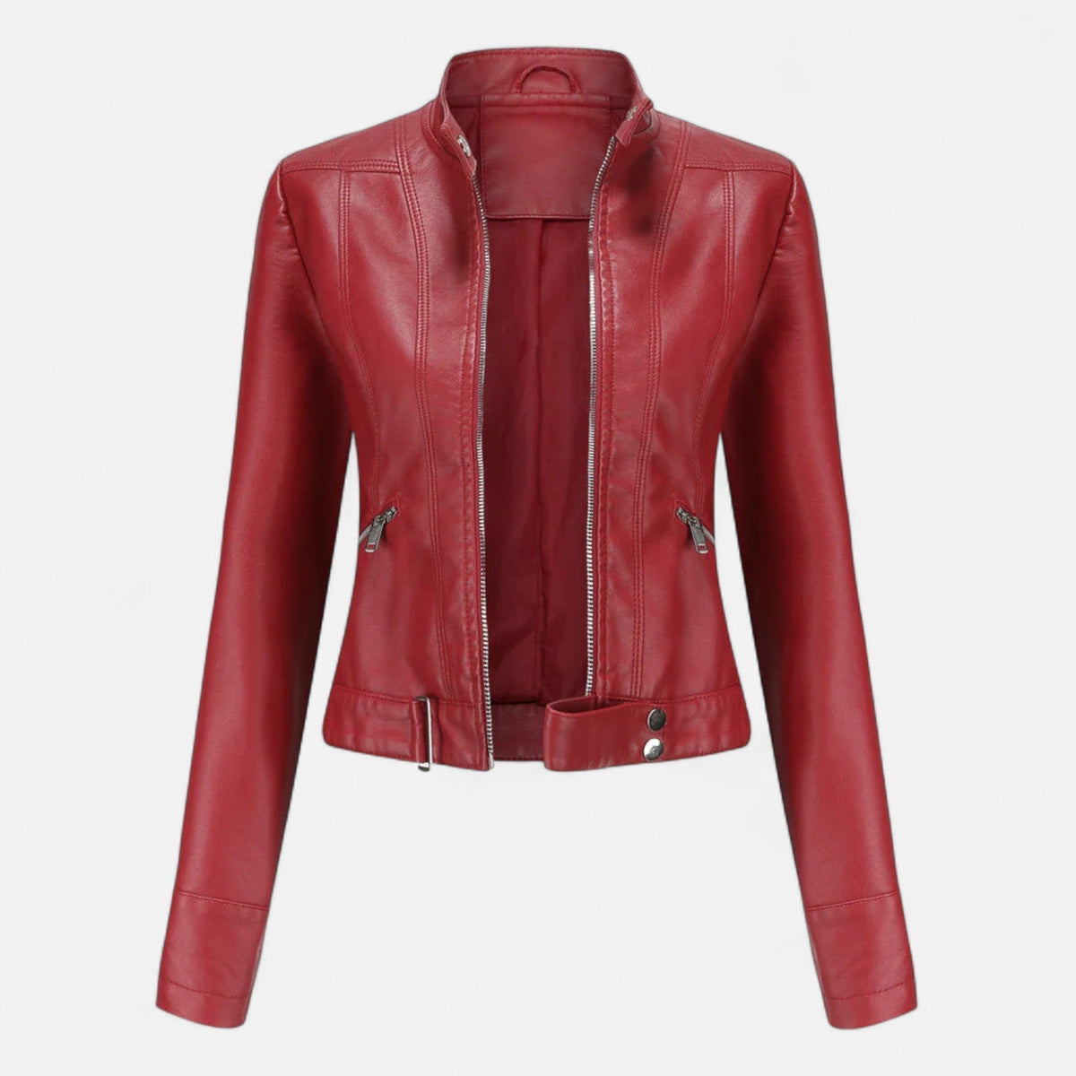 Women Jacket | Fitted Cut with Stand Collar and Zip Front - Evergreen Outfits- Jackets
