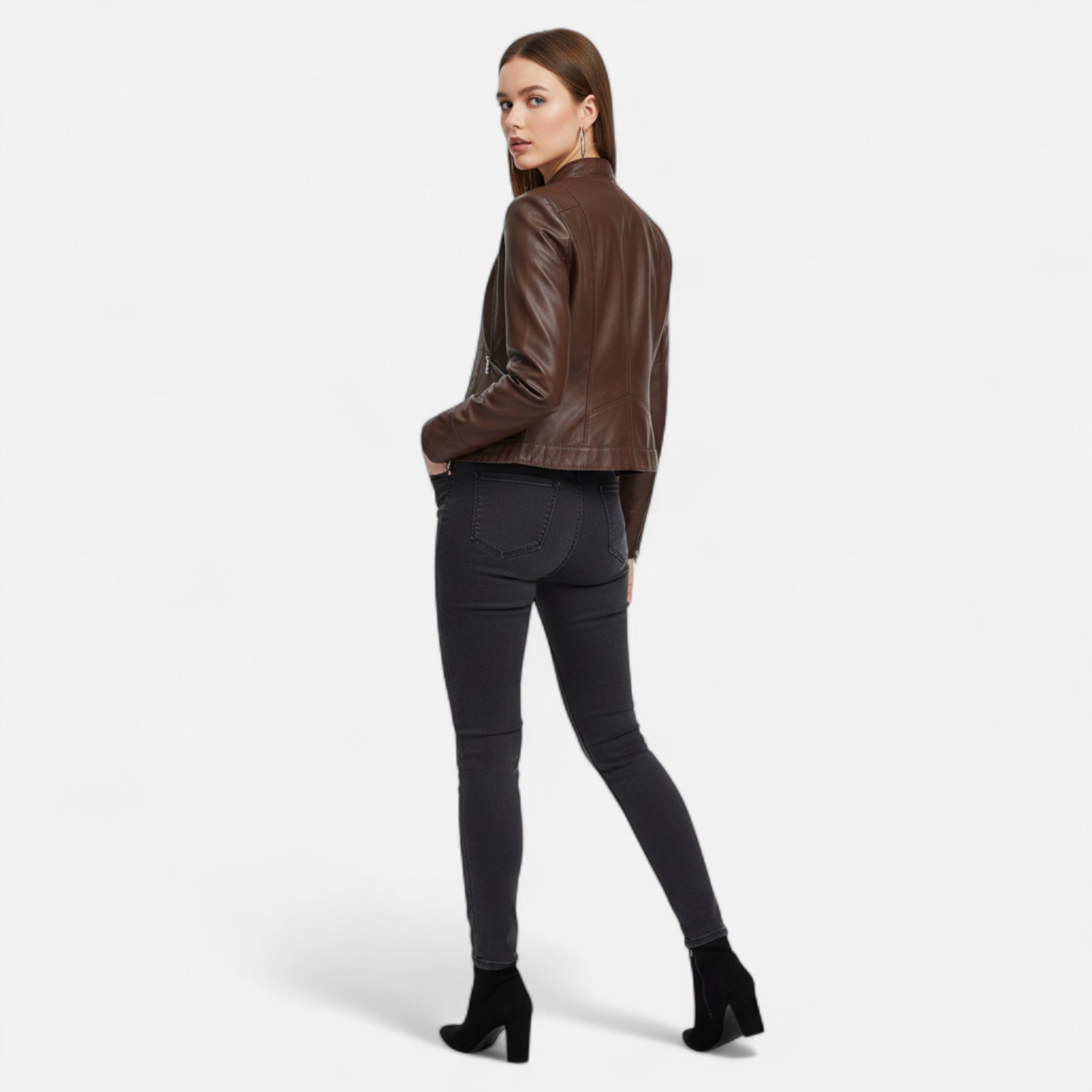 Women Jacket | Fitted Cut with Stand Collar and Zip Front - Evergreen Outfits- Jackets