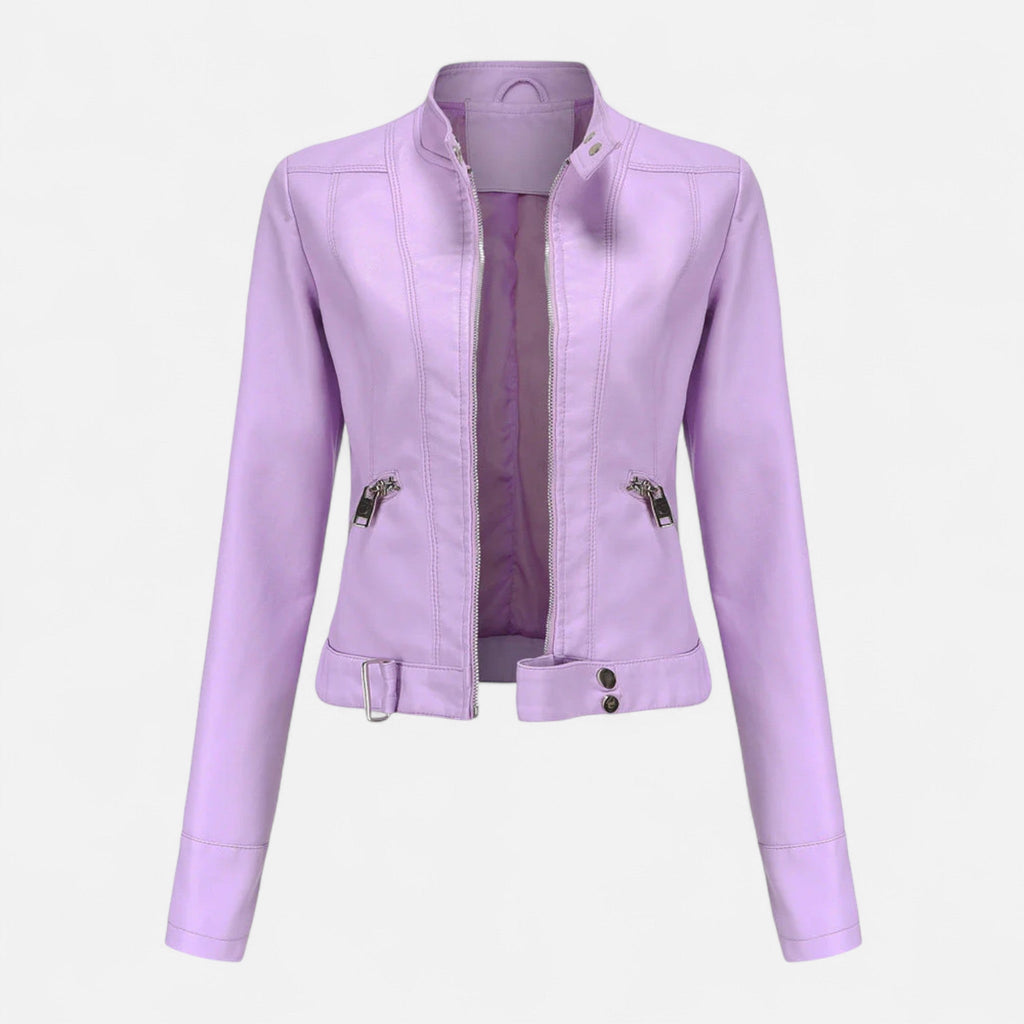 Women Jacket | Fitted Cut with Stand Collar and Zip Front - Evergreen Outfits- Jackets