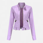 Women Jacket | Fitted Cut with Stand Collar and Zip Front - Evergreen Outfits- Jackets