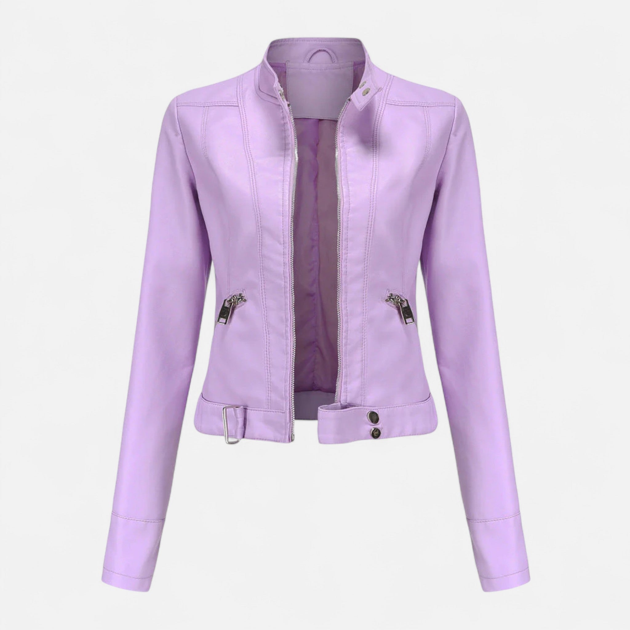 Women Jacket | Fitted Cut with Stand Collar and Zip Front - Evergreen Outfits- Jackets