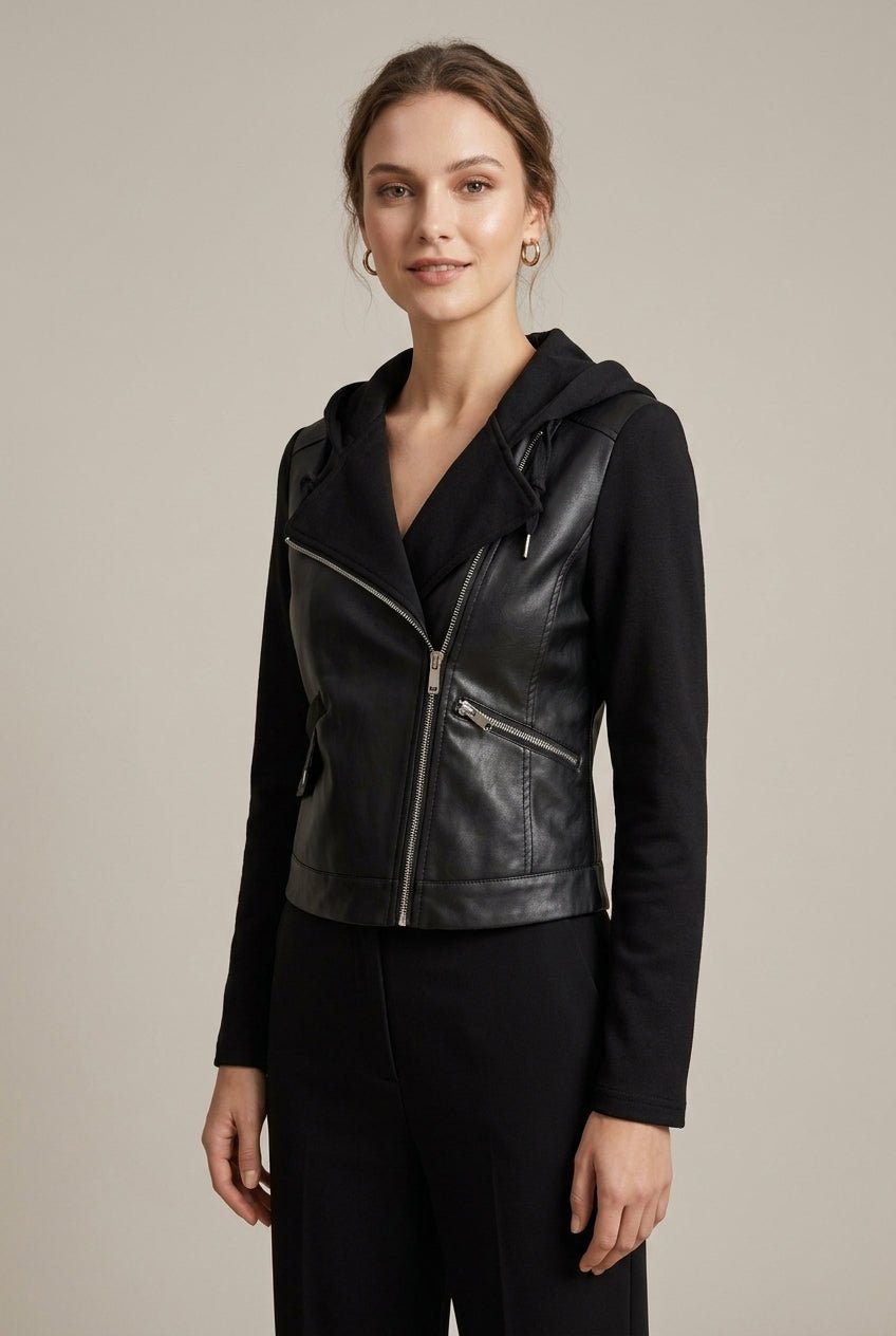 Women Jacket | Hooded Moto Fit with Asymmetric Zip Front - Evergreen Outfits- Jackets
