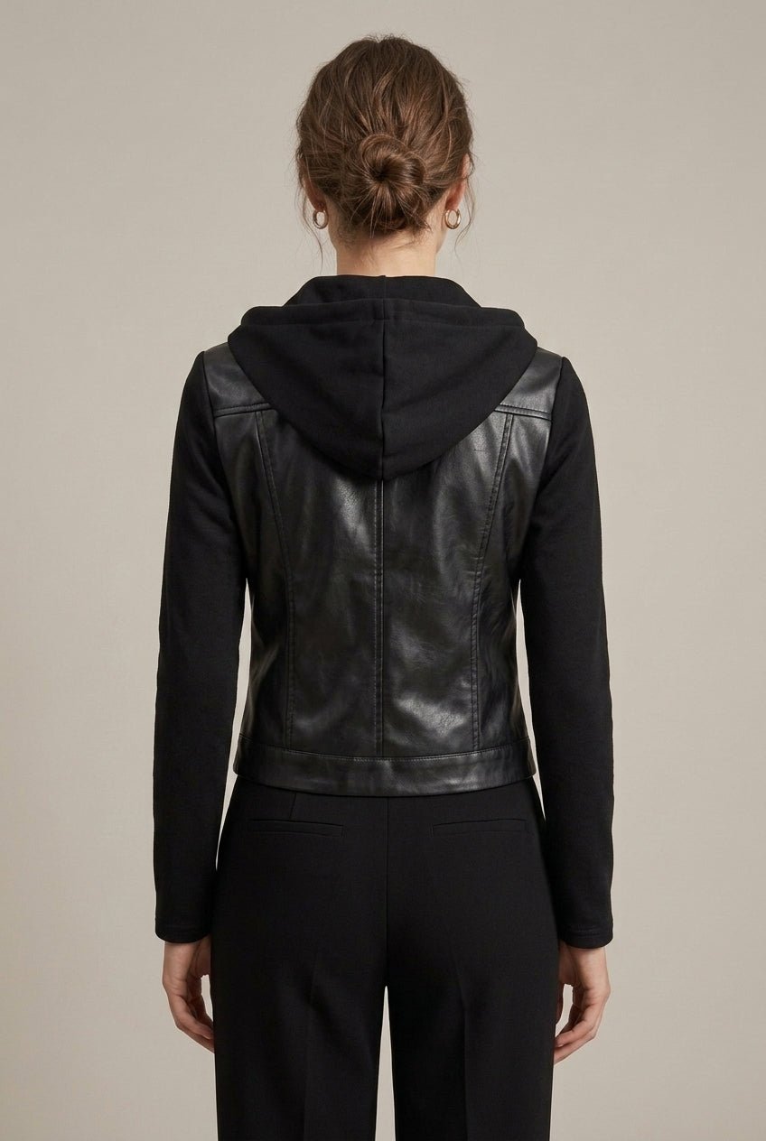 Women Jacket | Hooded Moto Fit with Asymmetric Zip Front - Evergreen Outfits- Jackets