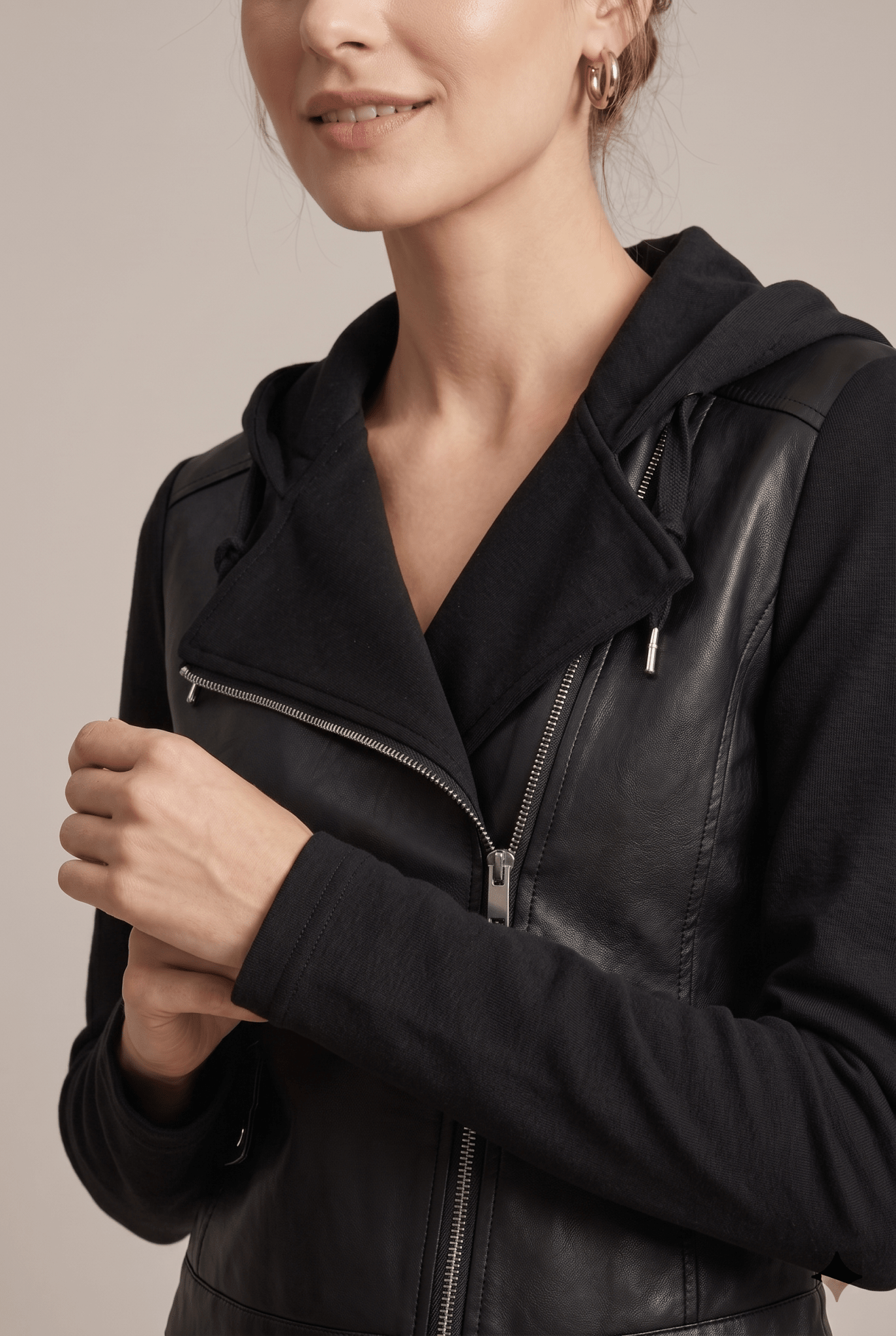 Women Jacket | Hooded Moto Fit with Asymmetric Zip Front - Evergreen Outfits- Jackets