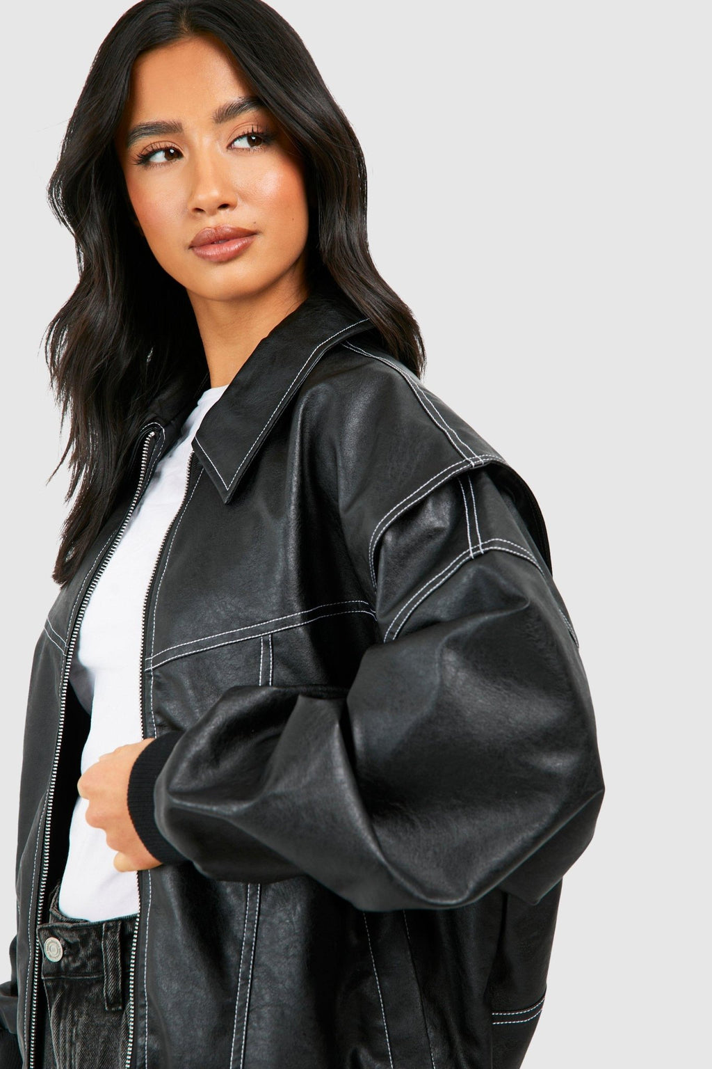 Women Jacket | Oversized Bomber with Zip Front Closure - Evergreen Outfits- Jackets