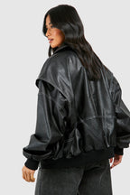 Women Jacket | Oversized Bomber with Zip Front Closure - Evergreen Outfits- Jackets