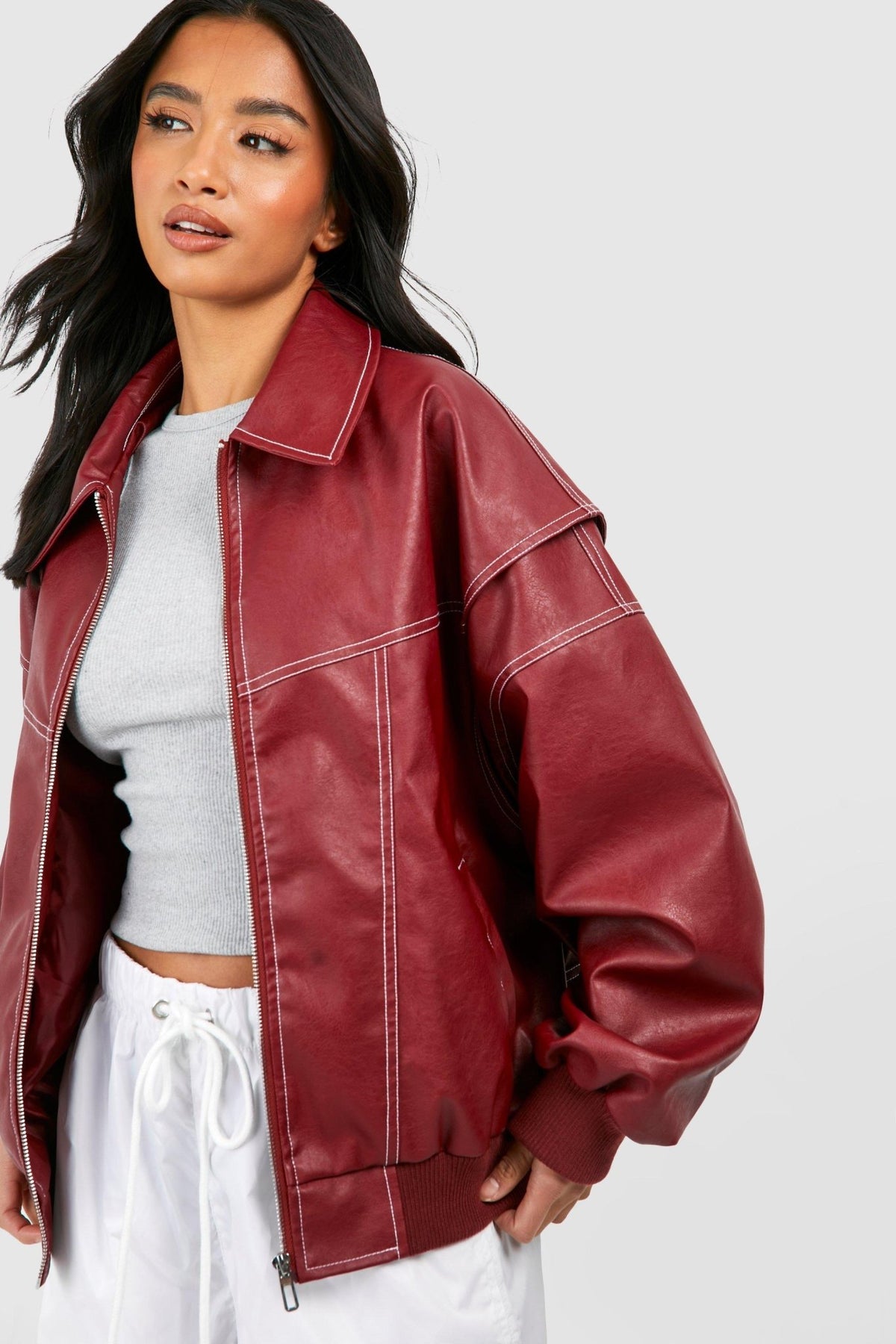 Women Jacket | Oversized Bomber with Zip Front Closure - Evergreen Outfits- Jackets