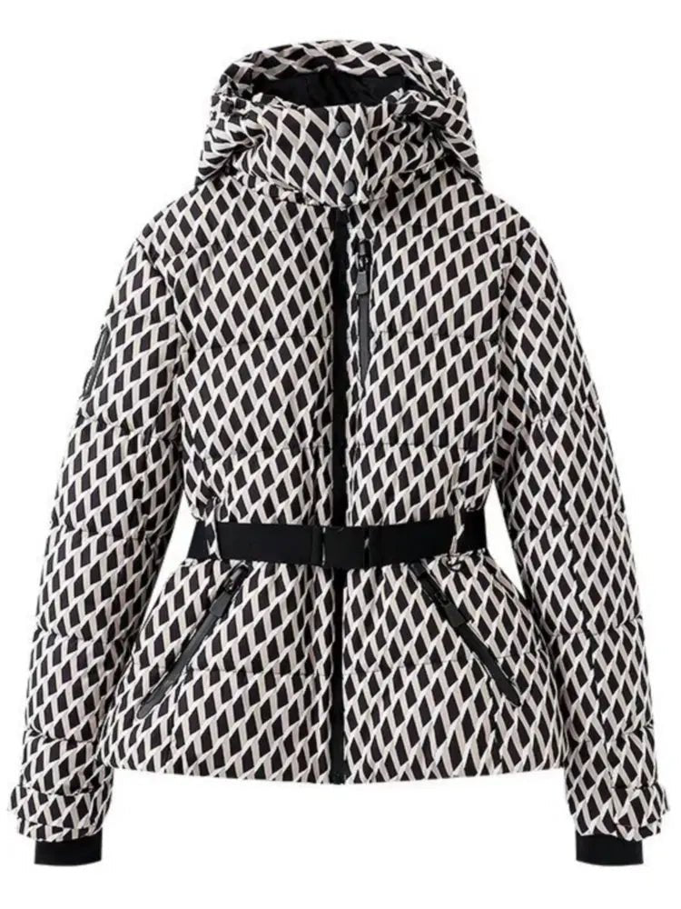 Women Jacket | Quilted Ski Design with Belt and Hood - Evergreen Outfits- Jackets