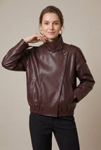 Women Jacket | Relaxed Fit Asymmetric Zip Front Closure - Evergreen Outfits- Jackets