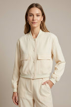 Women Jacket | Relaxed Fit Bomber with Button Front Closure - Evergreen Outfits- Jackets