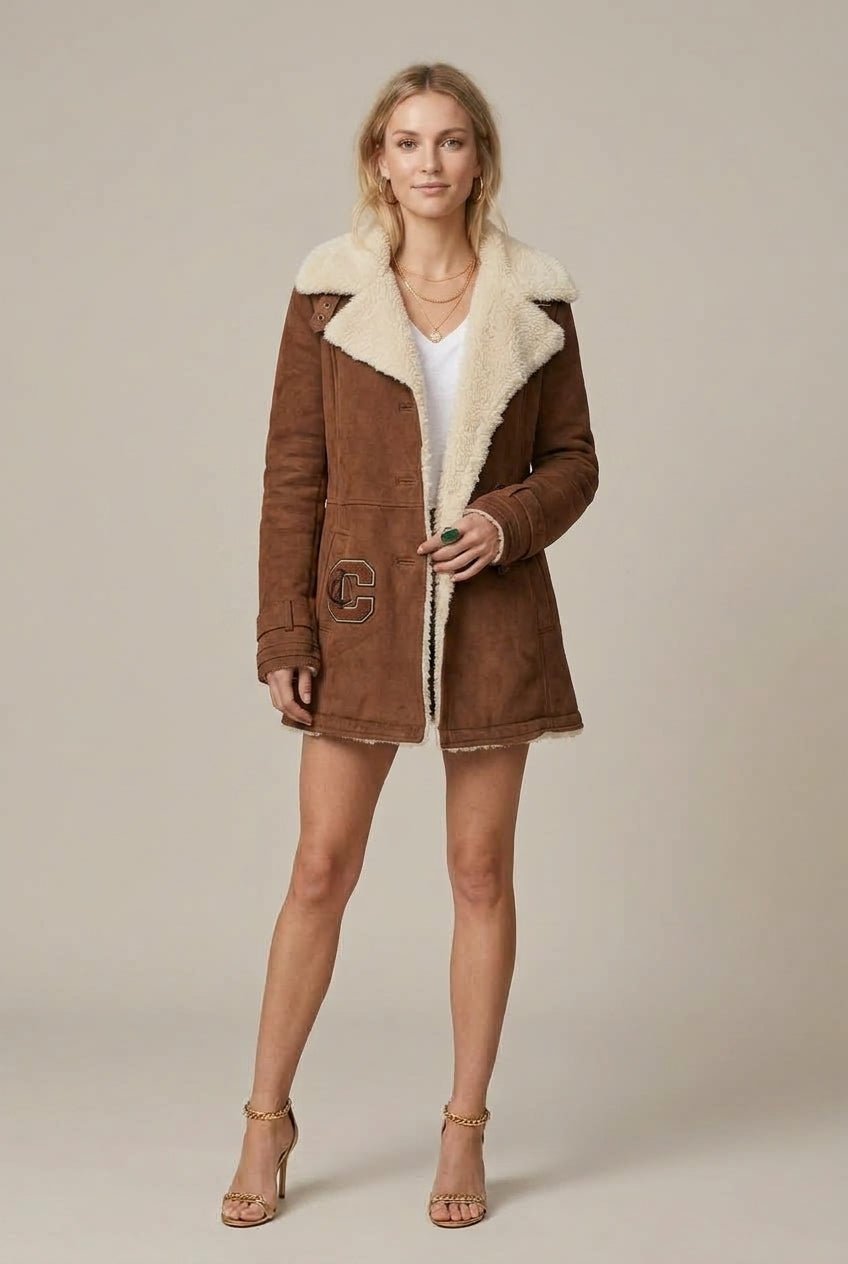 Women Jacket | Relaxed Fit with Sherpa Collar and Open Front - Evergreen Outfits- Jackets