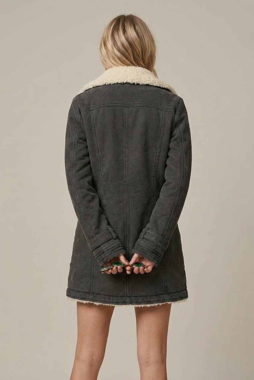Women Jacket | Relaxed Fit with Sherpa Collar and Open Front - Evergreen Outfits- Jackets