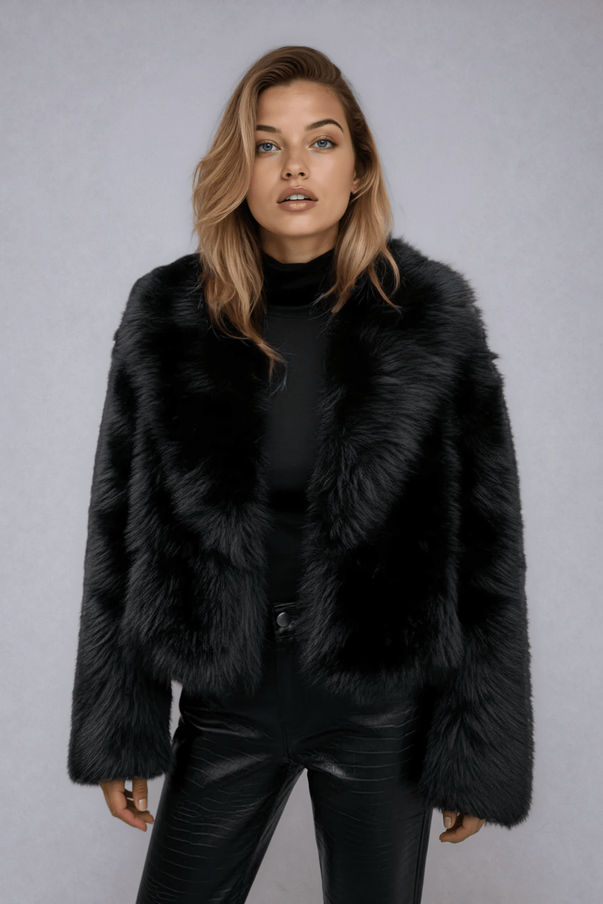Women Jacket | Short Cut Faux Fur with Open Front Design - Evergreen Outfits- Jackets