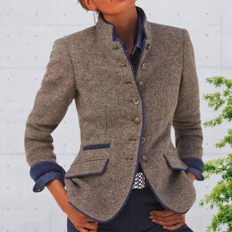 Women Jacket | Tailored Fit with High Collar and Button Front - Evergreen Outfits- Jackets